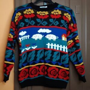 Rose Vintage Knit Multi Color Crewneck Sweater